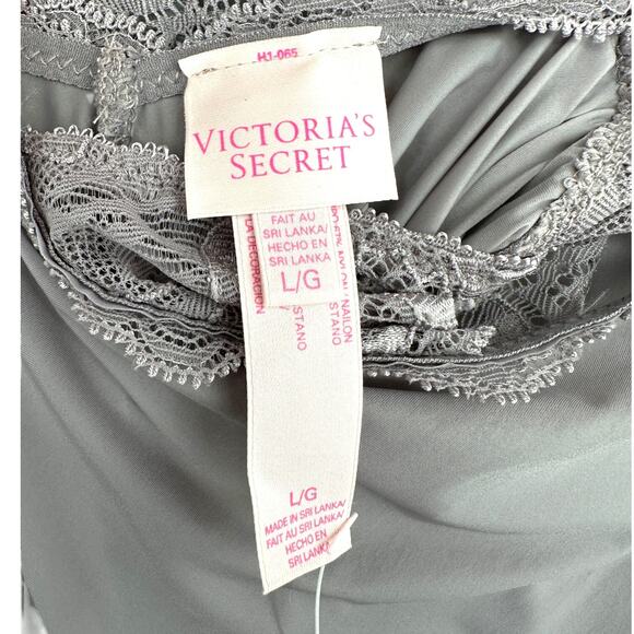 Victorias Secret Light Gray Sheer Lace Trim Halter Neck Chemise Womens Large - Picture 3 of 7
